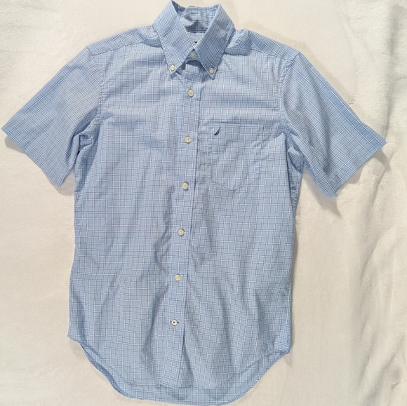 Nautica Other - ❤️ Nautica Classic Fit Short Sleeve Blue Grid Check Shirt Men XS 100% Cotton